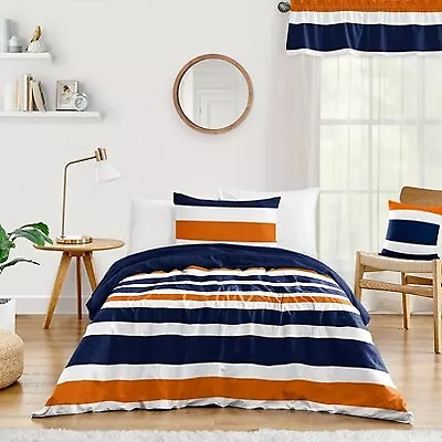 4pc Striped Twin Kids' Comforter Bedding Set Navy and Orange - Sweet Jojo