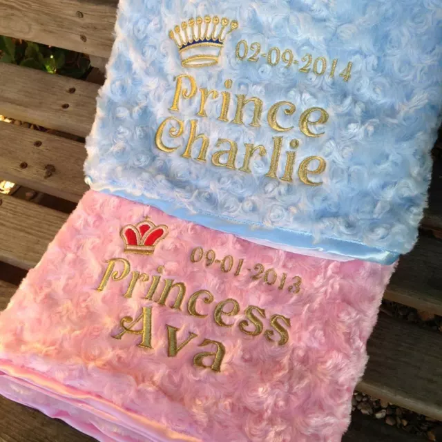 Crown Stunning Prince Princess Boy Girl Personalised Embroidered Baby Blanket