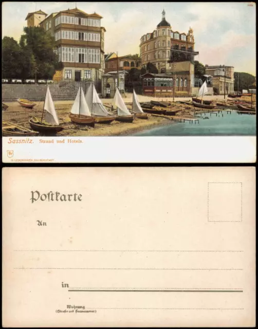 Ansichtskarte Sassnitz Strand und Hotels. 1908