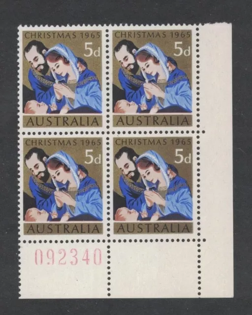 1965 Australia Christmas Stamps SG 381 Block 4 with sheet number, MUH