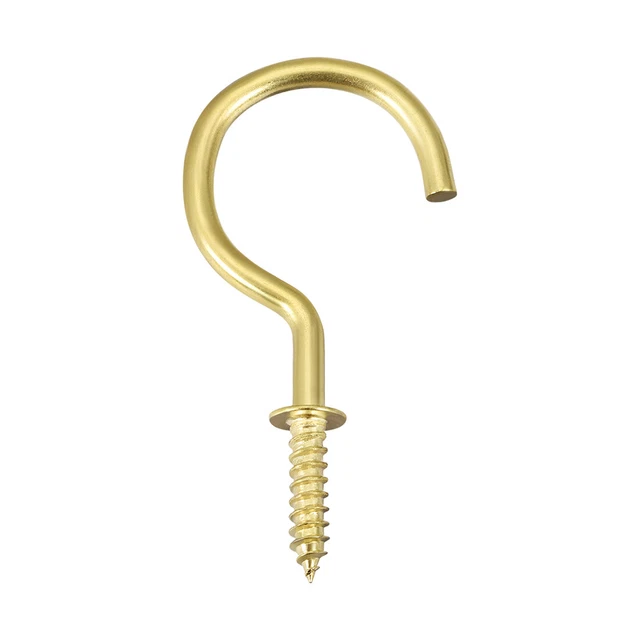 2.8" Screw Eye Hooks Self Tapping Screw-in Hanger with Plate Golden 20pcs