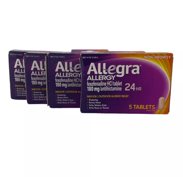 4x Allegra Allergy 24HR Fexofenadine HCI 180 mg - 5 Tabs Each - Exp 06/24