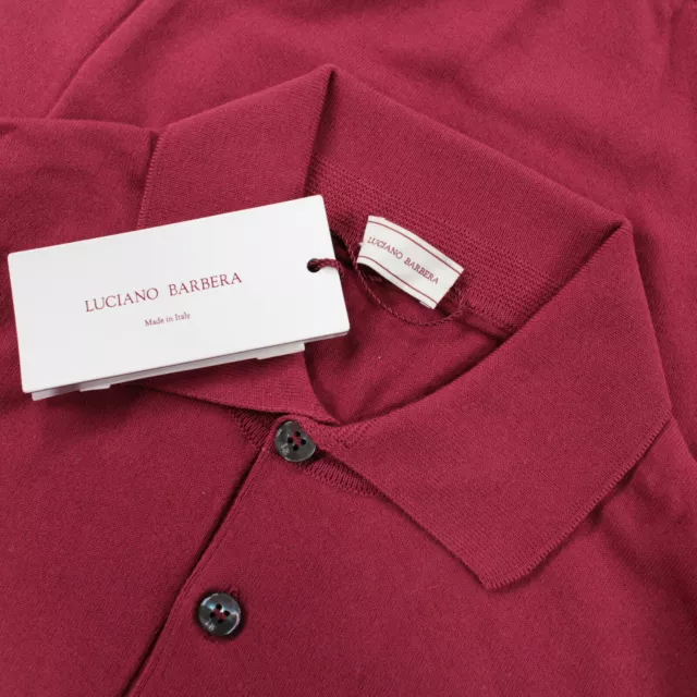 Luciano Barbera NWT S/S Knit Polo Shirt Size 52 L US In Berry Red Cotton