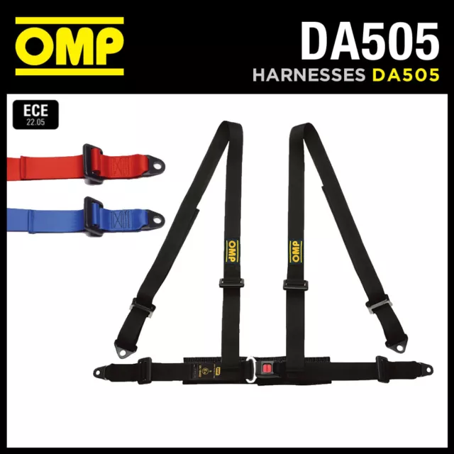 Da505 Omp 'Road 4' Harness Road Car Belts 4-Point Bolt-In - Red / Black / Blue