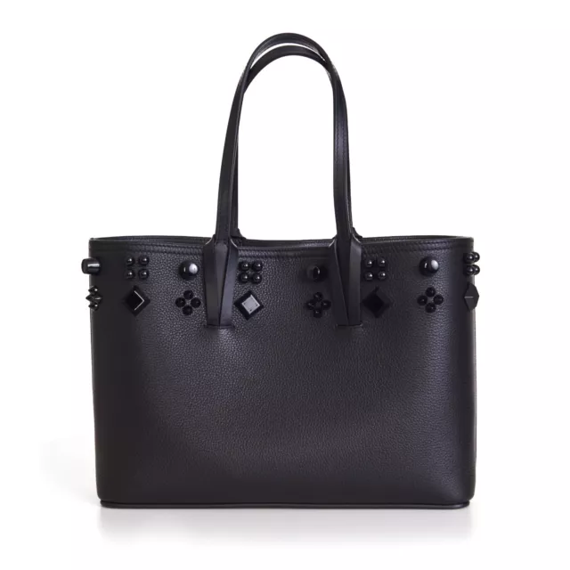 CHRISTIAN LOUBOUTIN 1690$ Black Leather Mini Cabata N/S Spikes Tote Bag