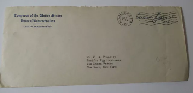 1937 U.S. CONGRESS Official Business Envelope EMANUEL CELLER New York COVER