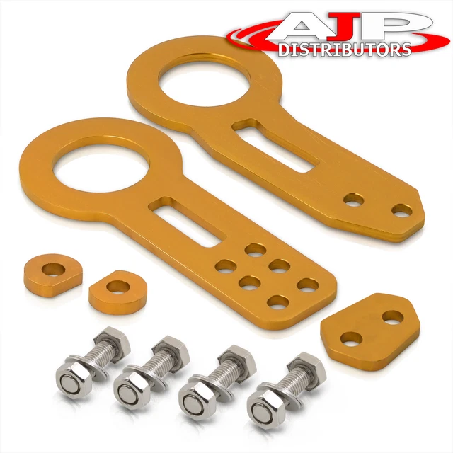 Universal Race Track Drift AutoX Front Rear 2PC Bumper Tow Hauling Hook Kit Gold