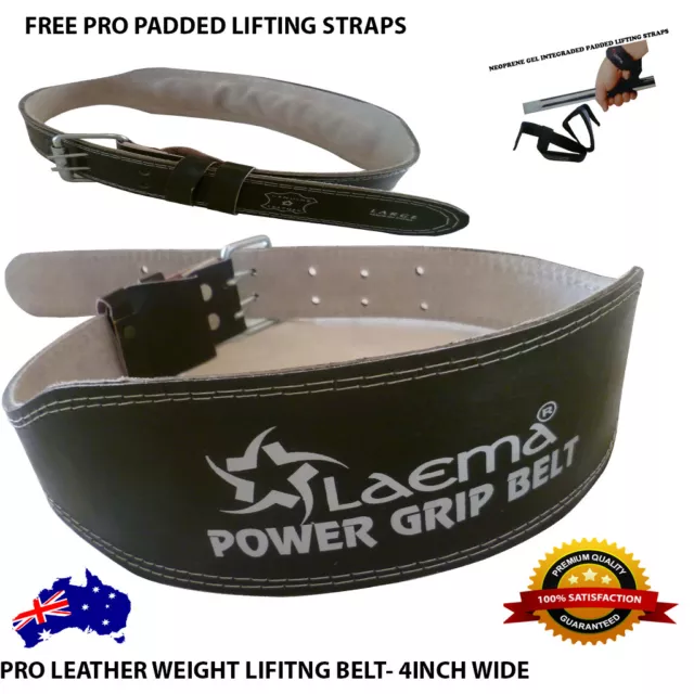 Pro Power Leather Weight Lifting Training Belt Bodybuilding Straps Support 4"