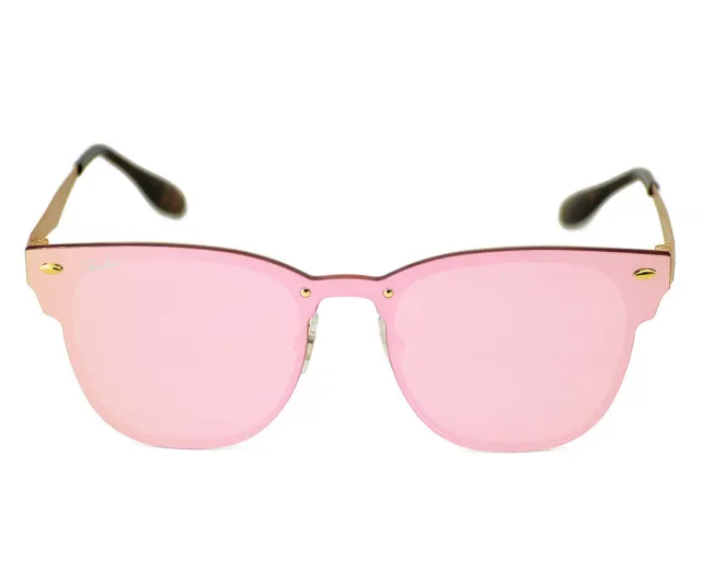 RAY-BAN SUNGLASSES RB3576N Blaze Clubmaster Gold Frame Pink Mirror Lens ...