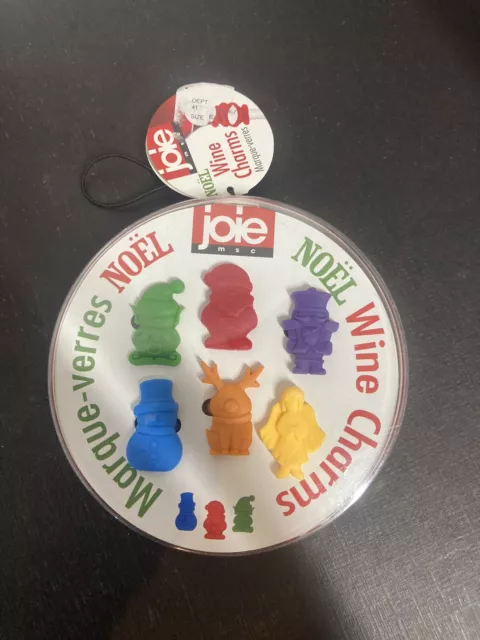 Christmas Wine Charms Set of 6 Silicone Joie Msc Angel Elf Reindeer Nutcracker