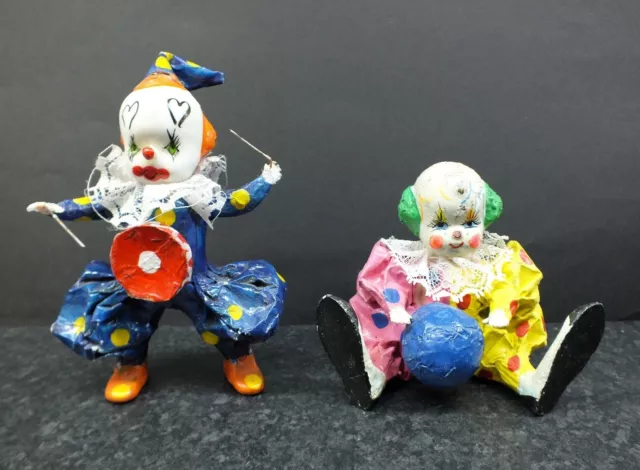 Chinese Vintage Pair of Paper Mache Hand Painted Clown Figures