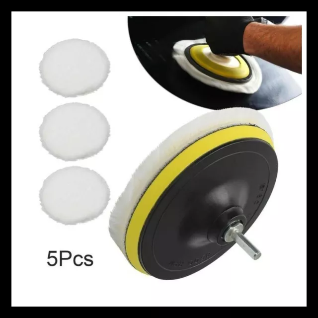 5PCS 6" Buffing Polishing Pads Wool Wheel Mop Set For Car Polisher Drill Adatper