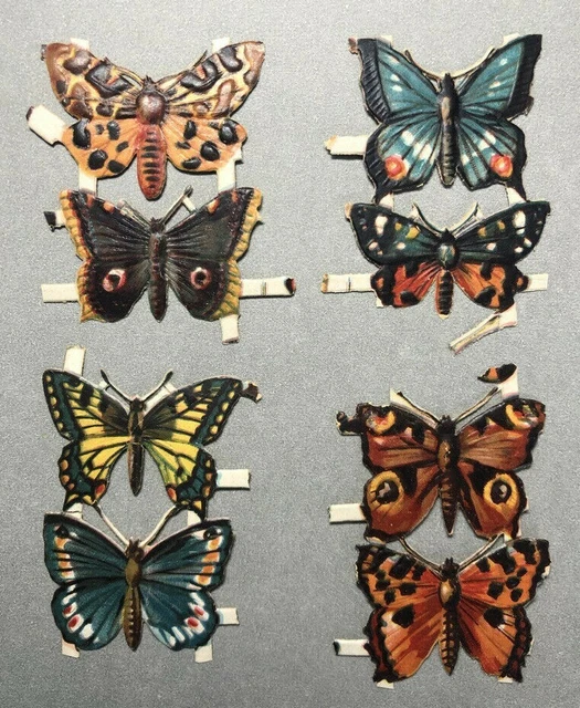 8 BUTTERFLY German Die Cut VICTORIAN  Scrap Sheet Antique Ephemera