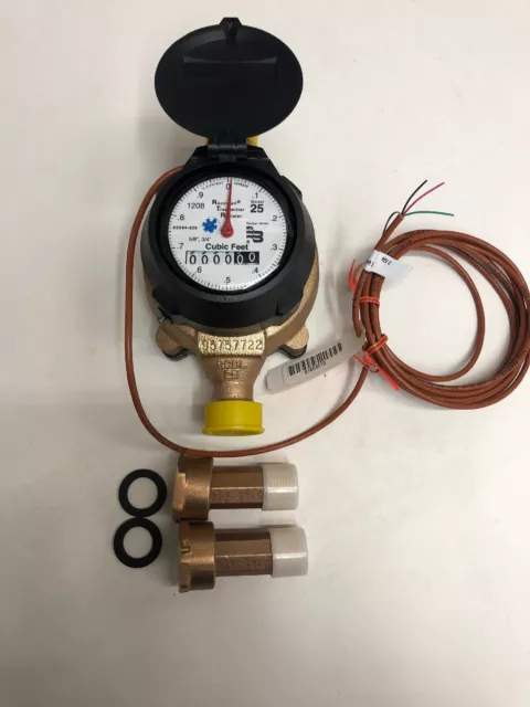 Badger 5/8x3/4 M25 Brass Water Meter RTR Cubic Feet. With Couplings