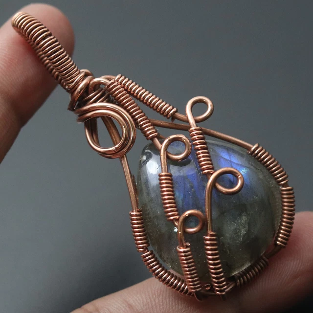 Q7613 Labradorite Wire Wrapped Pendant 2.6" Gemstone Gift For Mother Jewelry