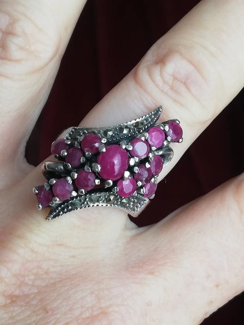 Bague Argent Massif 925 Et Rubis - Taille 54, Style Cocktail, Occasion