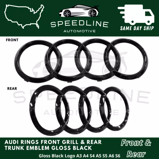 Audi Front Rings Gloss Black Grille Hood Emblem Badge A1 A3 A4 S4 A5 S5 A6  S6 A7