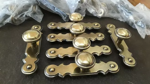 15 Vtg polished Brass Drawer Cabinet Pulls Gold Backplate Dresser NOS 3 1/2" A23