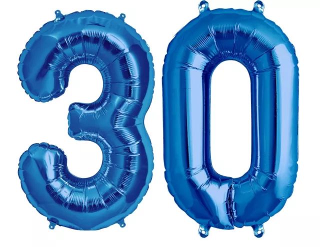 16" 30 Blue Number Balloons 30th Birthday Party Anniversary Foil Balloon Decor