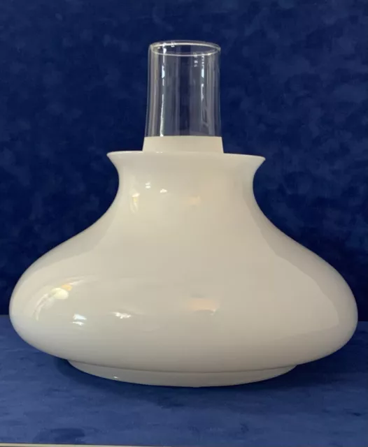 Vtg White Opal/milk Glass Tam O Shanter Glass Lamp Shade Flat Top w/chimney