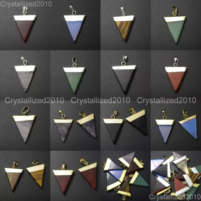 Natural Gemstones Triangle Pointed Sliced Reiki Chakra Healing Pendant Beads