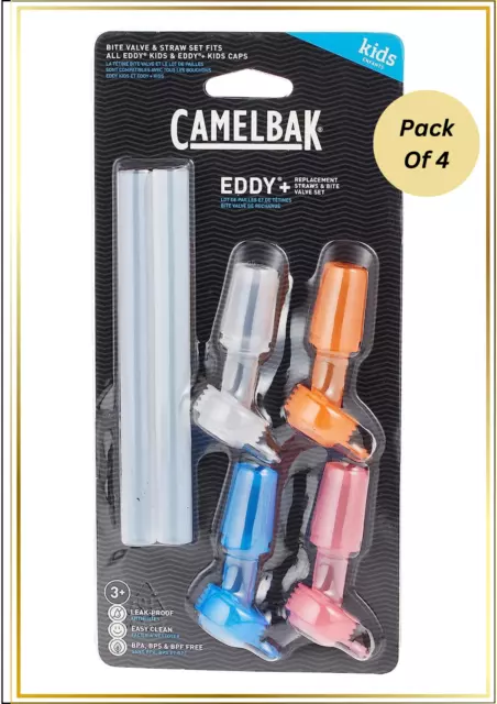 CamelBak Eddy+ Kids Bottle Replacement Bite Valves - Multi (4 Pack) 2 x Straws|