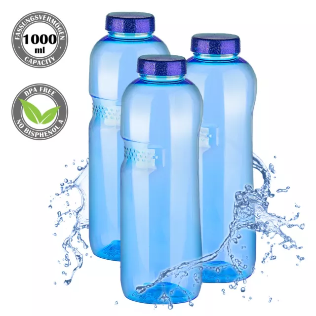 3 Stück Tritan Trinkflasche 1000ml BPA frei Flasche Sport Wasser Kavodrink 3PCS