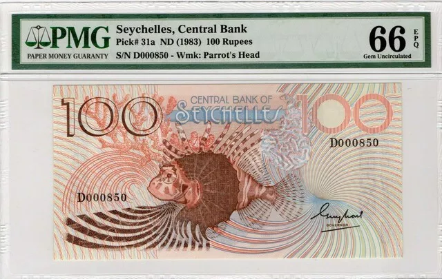 SEYCHELLES 1983 100 RUPEES P31a PMG 66EPQ LION FISH