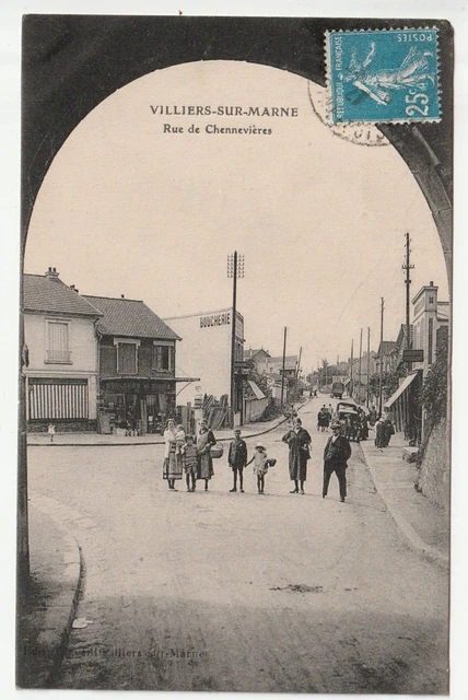 VILLIERS SUR MARNE - Val de Marne - CPA 94 Epicerie Boucherie Rue de Chenneviere