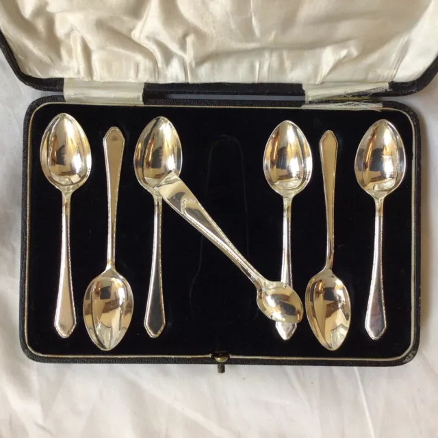 1924 Solid Silver Six Tea Spoons & Sugar Nips By William Suckling Ltd 82.18g. 2