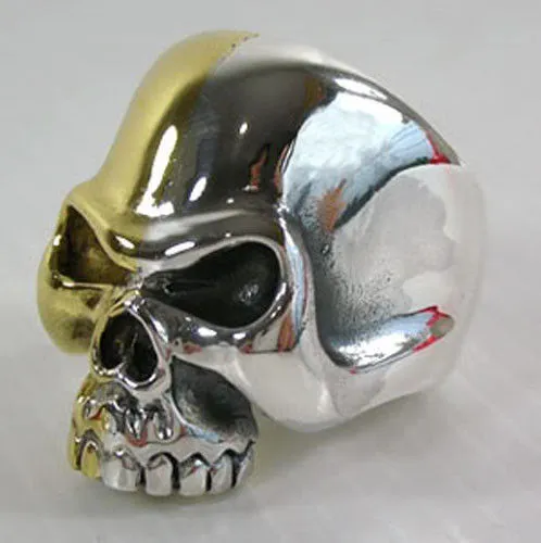 14K Yellow Gold Skull 925 Sterling Silver Ring Mens Gothic New Biker Rocker