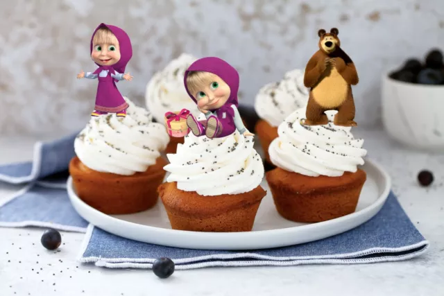 Topper per cupcake MASHA E ORSO feste di compleanno sandwich muffin 6pezz tavola