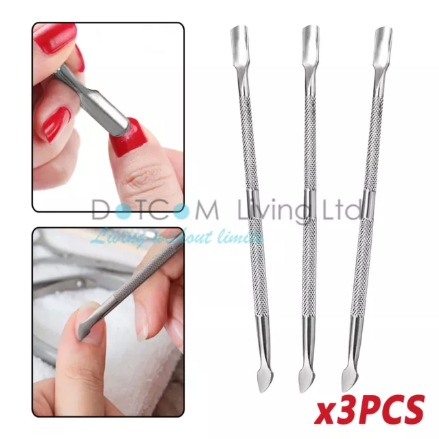 3 x Stainless Steel Metal Nail Cuticle Pusher Scraper Polish Remover Manicure