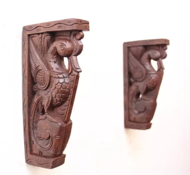 Small Wall Bracket Corbel Pair Bird Statue Peacock Vintage Decor Shelf Support