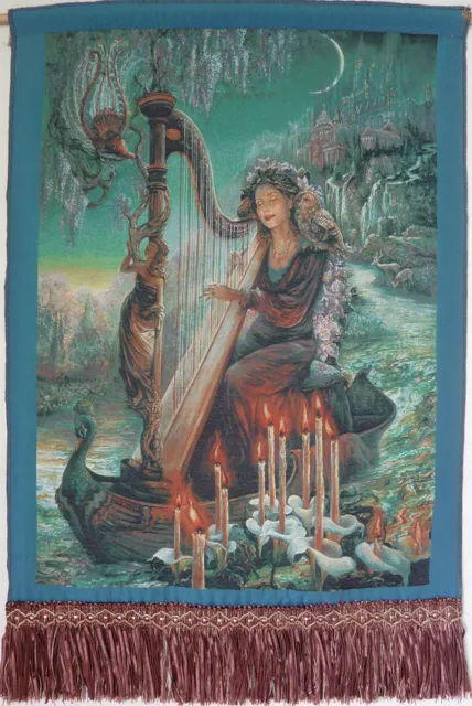 Magical Fantasy 22" Fringed Needlepoint Woven Painting Tapestry:magic Harp =