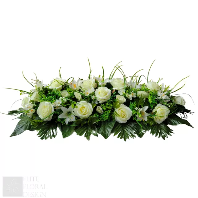 Funeral Flowers Casket Coffin Spray Tribute Wreath Artificial Silk Topper IVORY