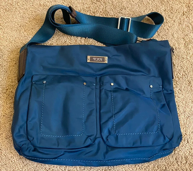 Tumi Blue Nylon Lined Adjustable Strap Zip Top Crossbody Bag Multiple Pockets