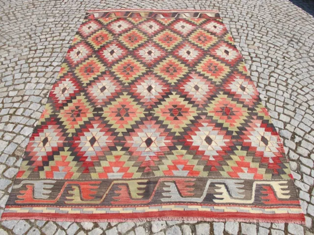 Vintage Turkish Kilim Large Tribal Area Rug 7x10 Wool Hand Made Oriental Carpet
