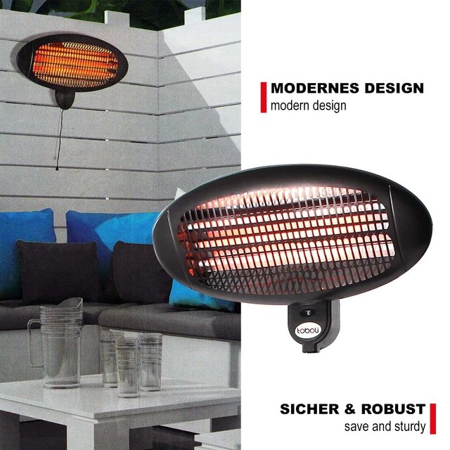 Toboli Infrarot Heizstrahler 2000W Terrassenstrahler Wandmontage 3 Wärmestufen