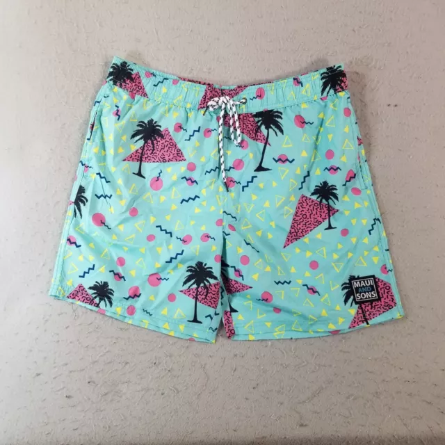 Maui and Sons swim trunks bathing suit shorts men's large Blue FLAWED