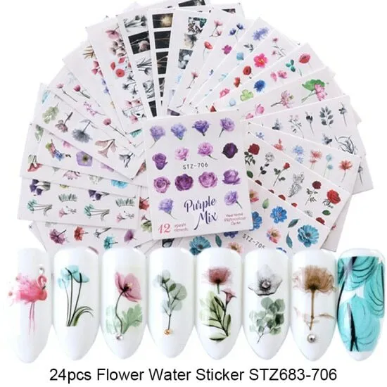 Nail Art Water Decals Sticker LOVE HEART UNICORN FLOWERS BUTTERFLY FLAMINGO BOHO 3