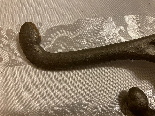 2 Vintage Cast Iron Double Acorn Finial Schoolhouse Coat Hat Hooks 3