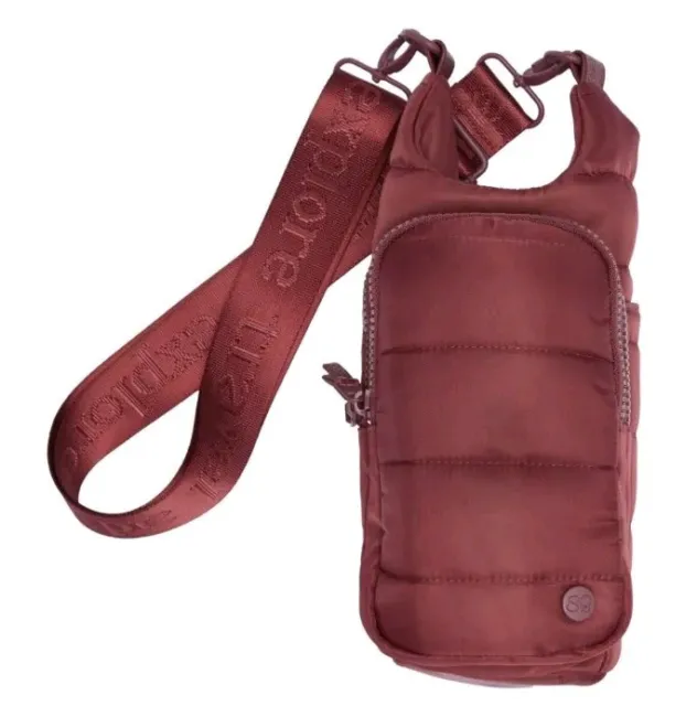 Samantha Brown Polyester Quilted Water Bottle Crossbody Bag-Burgundy-NWT