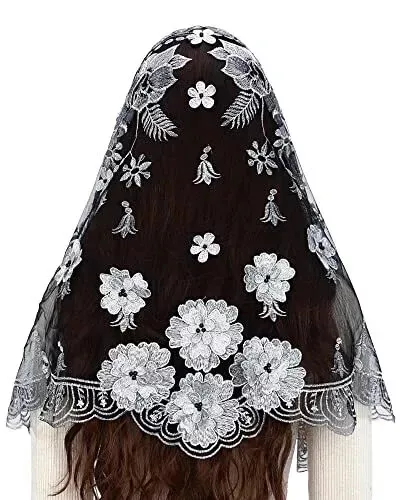 Bozidol Catholic Chapel Mantilla Veil Floral Embroidery Spanish Lace Scarf Ch...