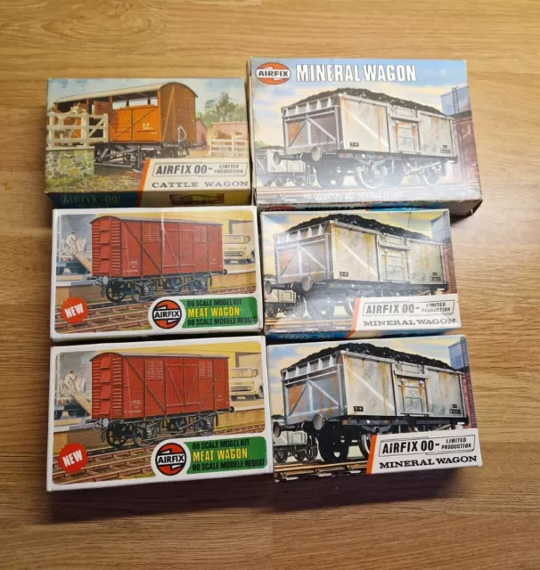 6 EMPTY boxes for Airfix OO gauge model railway wagons with instructions