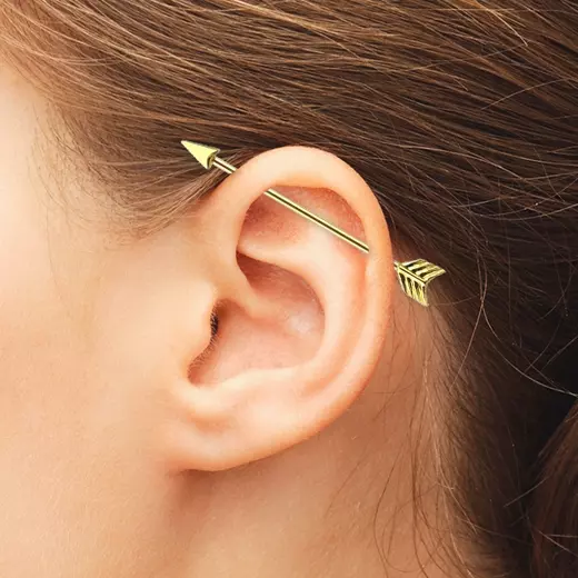 🏹 GOLD STEEL ARROW 14G 1.5" INDUSTRIAL BARBELL BODY PIERCING Ear CARTILAGE RING