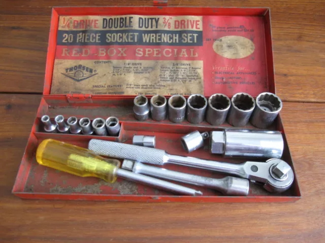 Vintage Thorsen USA 20 Piece Socket Wrench Set with Steel Case.