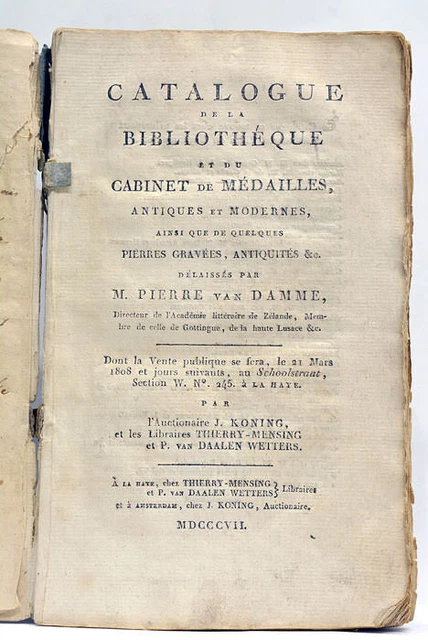 Pierre Van Damme Catalogue Bibliothéque Et Cabinet Médailles La Haye 1807
