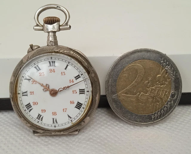 Montre Gousset Ancienne En Argent Massif - Montre De Col - Fonctionne - Occasion