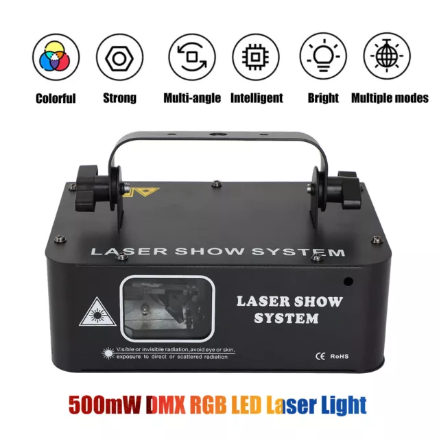 DMX RGB 500mW LED Laser Projector Light Beam Stage Lighting DJ Disco Party Lamps